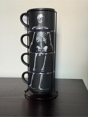 Stackable Gothic Halloween Skeleton Mug Set